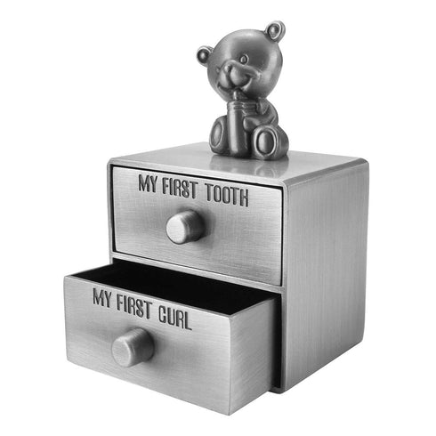 Mogoko Silver Tooth Box, Baby First Tooth and Curl Keepsake Box Set for Kids Teeth Fairy Holder