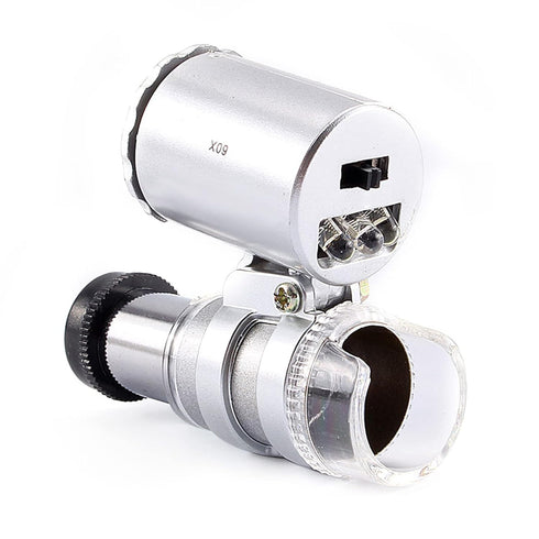 60X Microscope, Mini Pocket Microscope Portable Jewelry Magnifier with LED UV Light