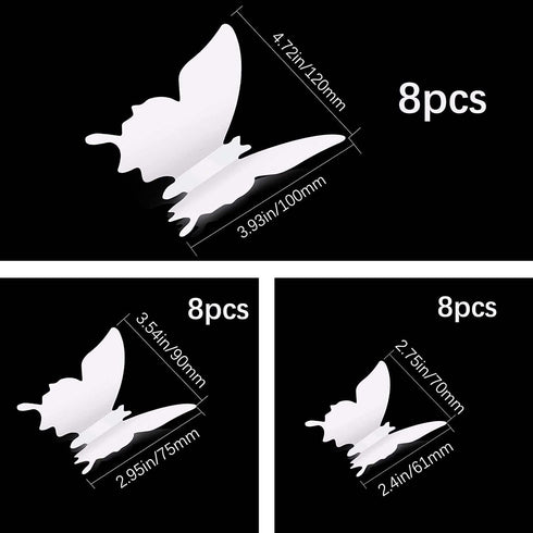24pcs 3D Butterfly Removable Mural Stickers - Wall Stickers Decal for Home and Room Decoration (White-24pcs)