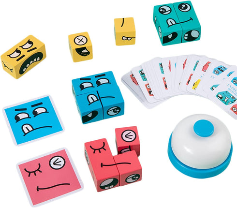 Wooden Face Changing Magic Cube Building Blocks Game Matching Expression Puzzle Toy Board Games for Family Night, Match
