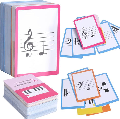 HETOETF 104 Piano Music Flash Cards - Basic Music Symbols,Staff Notation, Pitch/Syllable Names,