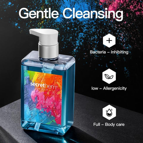 secrethem Pack 8.79oz 2x60ml Men's Intimate Wash Value - Daily Pump & Travel Tubes - pH Balanced Male Hygiene Bundle