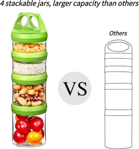 SELEWARE Portable Stackable Food Storage Containers, 4 Piece Jars 31oz, Twist Lock System, Airtight Leak-proof Green