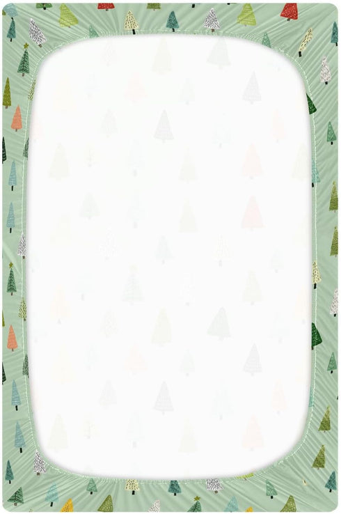 Sheet,52x28IN Pfrewn Christmas Crib Sheets for Boys Girls Woodland Forest Cute Trees Fitted Crib Sheet Fits Standard