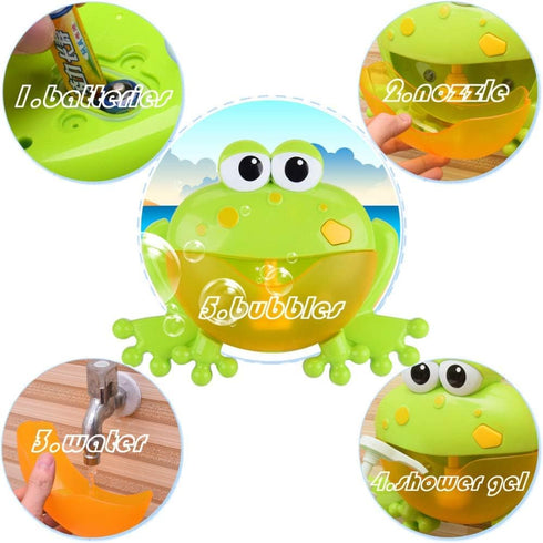 Frog Bubble Maker for Bath, Foam Blower Bubbling Machine, Musical Bathtub Toy for Kids