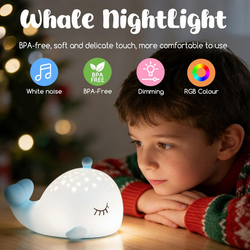 7 Cute Night Light Gifts for Kids, Colors Blue Whale Toys Cute Lamp,Soft Silicone Baby Night Light,Silicone Whale