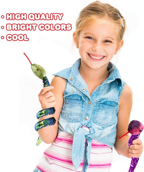 ArtCreativity Flip Sequin Snake Toys for Kids, Set of 4 Plush Snakes with Color Changing Sequins, 26 Inches