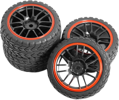 12mm Hex Wheel Rims & Rubber Tires for Redcat HPI Tamiya HSP RC 1/10 on-Road Racing Car (Pack of 4)