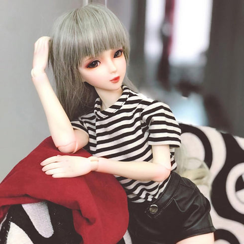 niannyyhouse 1/3 1/4 1/6 BJD Dolls Clothes | Burgundy Overcoat, Striped T-Shirt, Leather Shorts & Accessories