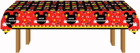Red Cartoon Mouse Tablecloth, Disposable Plastic Table Covers for Mouse Theme Baby Shower Decorations (51.2" x 86.6")
