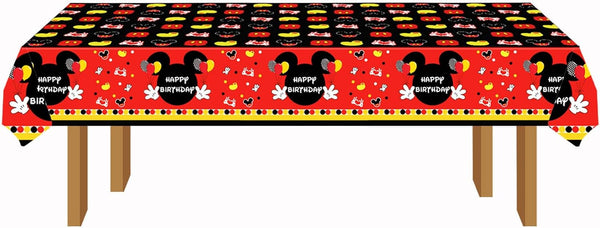 Red Cartoon Mouse Tablecloth, Disposable Plastic Table Covers for Mouse Theme Baby Shower Decorations (51.2" x 86.6")