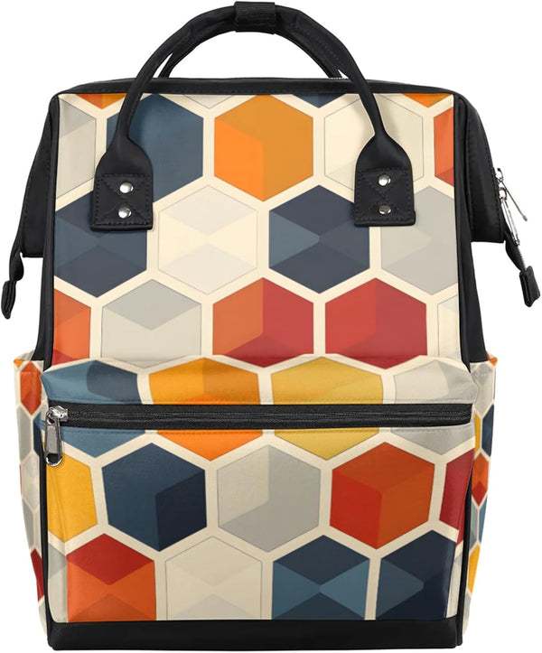 Hsnar Colorful Hexagon Waterproof Diaper Bag Backpack Large Capacity Baby Bag with Stroller