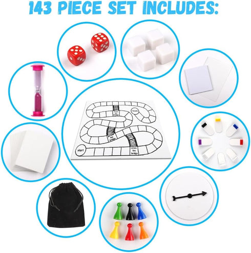143 Set Madanar Blank Create Your Own Board Game Kit DIY Piece - Perfect for School Projects: Player Pieces, Spinner