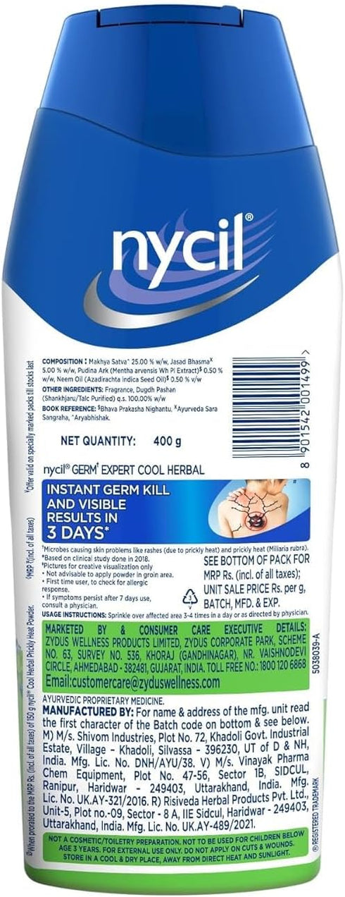 Metrey Herbotech 400 Pack NY-CIL Germ Expert Cool Herbal Prickly Heat and Cooling Powder, g, Super Saver