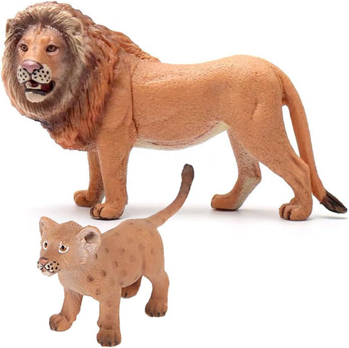 Gemini&Genius 2Pcs Lion Toys for Kids, Safari Animal Figures, Wildlife Family Lions Action Figures for Educational Toys