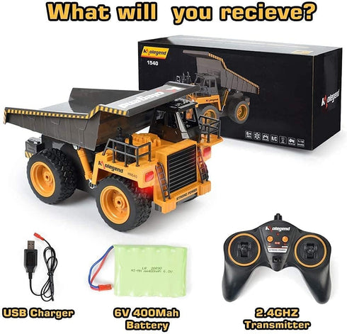 kolegend Remote Control Dump Truck, RC Truck Construction Vehicle with Rechargeable Battery for Kids & Toddlers