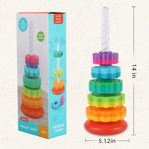 Baby Spinning Stacking Toys for Toddlers 1-3, Rainbow Ring Stacker Montessori Toys for 6-12 Months, Christmas Gifts