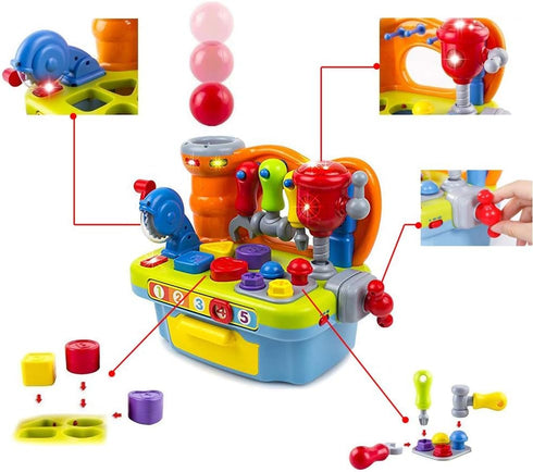 1 Yiosion Musical Learning Tool Workbench Toys for Year Old Boy, One Year Old Boy Gifts, Toddler Tool Bench with Shape