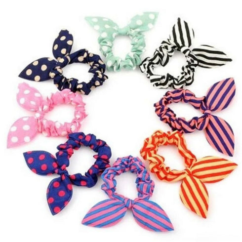 AKOAK 20 Pcs Baby Girl's Rabbit Ear Hair Tie Bands, Polka Dot Leopard Trip Ponytail Holder