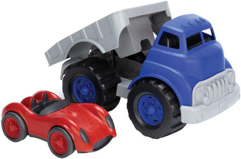 12 6 Green Toys Flat Bed Truck Blue/Grey & Race Car Red, months - years