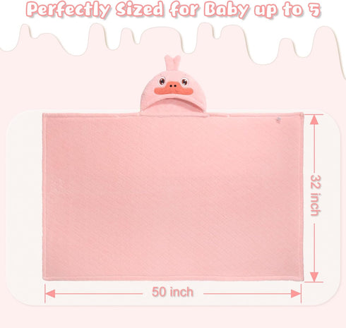 1-2, 2 Pack 50" 32" Set Toddler Bath Towels Age Soft Absorbent Animal Hooded Towel for Kids Girls, x Large Thick Baby