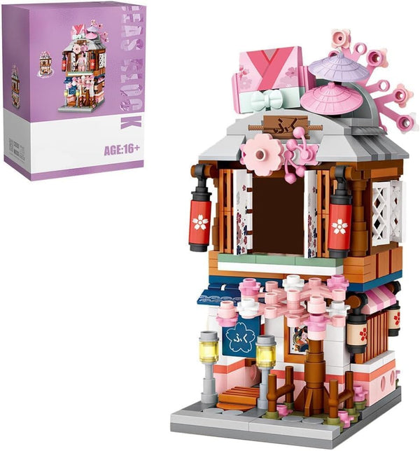 Japanese Street View Kimono Shop Building Kits, 418 PCS Modular House Mini DIY Model Set for Adults