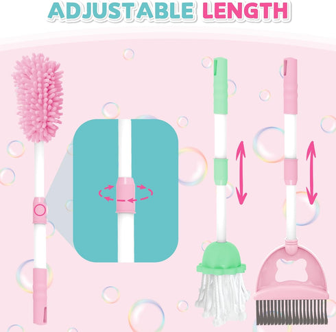 Set 17 Set deAO Kids Cleaning for Toddlers, PCS Pretend Play Detachable Housekeeping Cart with Broom,Dust Pan,Spray