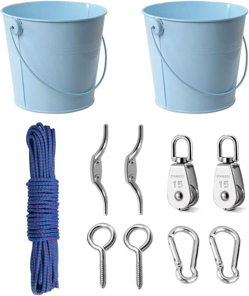 FUQUN Treehouse Accessories for Kids, Pulley with Bucket Cable, 2 Sets, Blue, Pirate Ship Playhouse Game