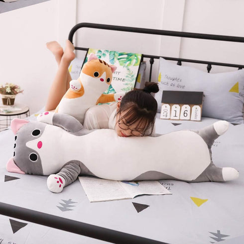 Long Cat Plush Pillow - Cute Kitten Stuffed Animals Body Pillow Toy Gifts for Kids (Gray, 19.68 inch)