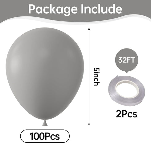 KALOR Grey Balloons, 100 Pcs 5 Inch Mini Matte Latex Balloons for Balloon Garland Arch, Birthday Decoration, Wedding