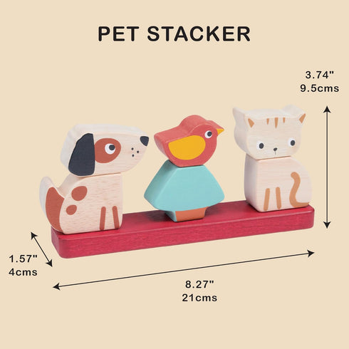 Pet Stacker - 7pcs Wooden Animal Stacker Toddler Toy - Natural Wood Educational Toy for Age 12M+