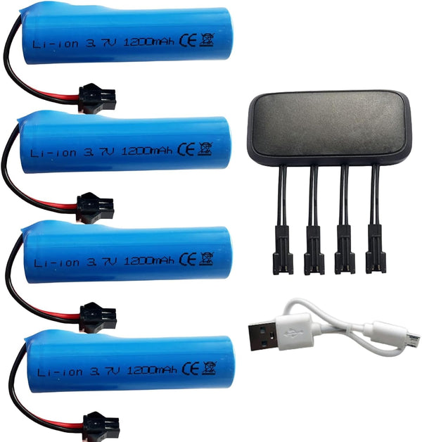 VBILUM 3.7V 1200mAh Li-ion Battery SM-2P Plug and 4-in-1 USB Charger for RC