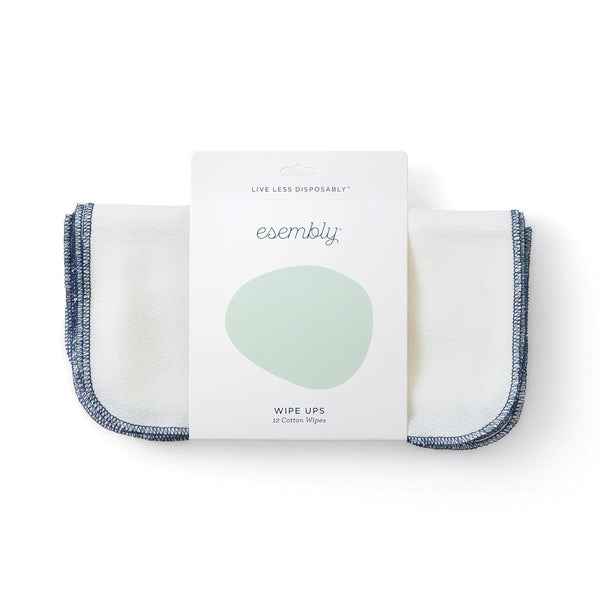 Esembly Wipe Ups, Organic Cotton Reusable Baby Wipes, Soft Washable Cloth Diaper Wipes, One Size, 12-pk