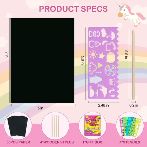 Rainbow Scratch Paper Art for Kids: 60PCS Magic Arts Crafts Gifts for Girls Boys Ages 4-9, Birthday Family Activities