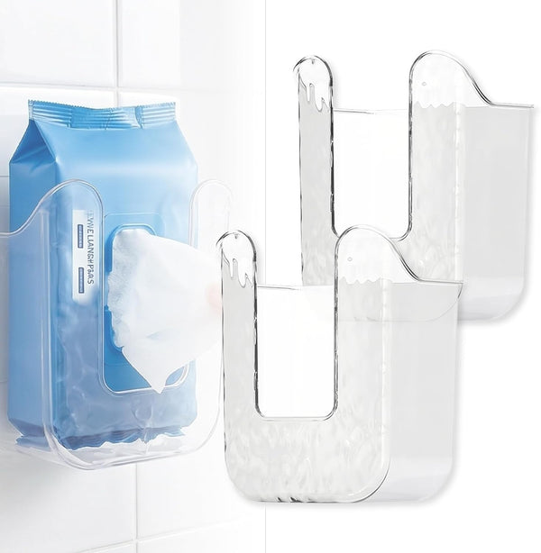 JREEPEE 2 Pcs Acrylic Bathroom Wipes Holder, No Punching Wall Mounted Flushable Wipes