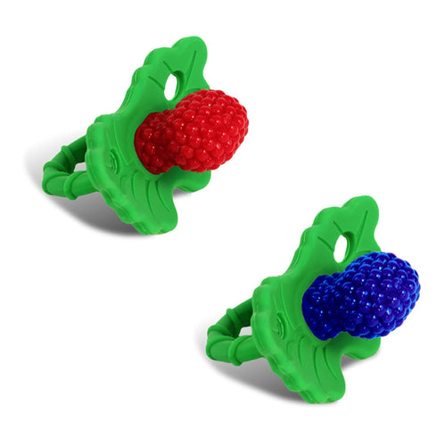RaZbaby RaZberry Silicone Teether Pacifier Teething Relief for Infants, Food-Grade, BPA-Free, Hands-Free,