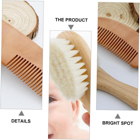 Set Baby Hair Wash Brush Soft Wool Sink Bath Bathing Tool Wooden Comb for Newborn