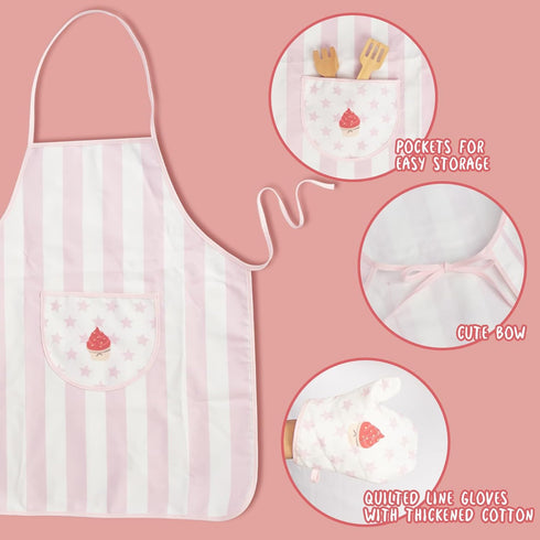 Kid Apron and Chef Hat Set, 3 Pcs Cooking Baking Kits for Girls Boys, Role Play Chef Toy Gift (Pink)