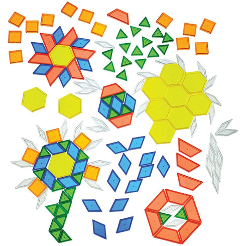 Constructive Playthings Translucent Pattern Blocks, STEM Toys, Light Table Manipulatives, Set of 147 Blocks