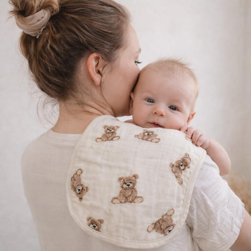 2-pk Ali+Oli Muslin Burp Cloths for Baby Boys and Girls (Teddy-Taupe) Organic Baby Burp Cloth, Burp Rags for Newborn