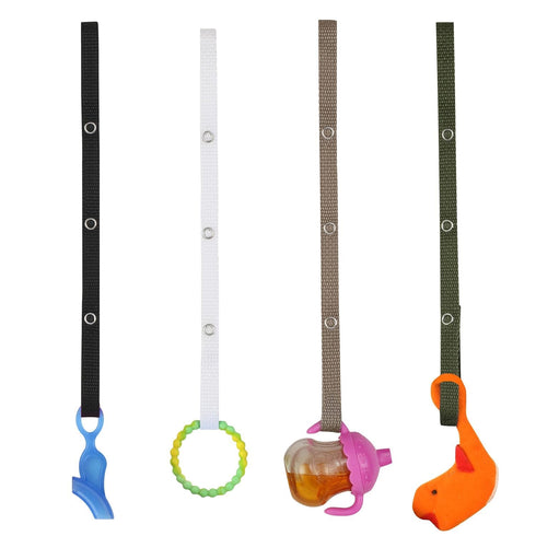 Baby Buddy Secure-a-Toy Adjustable Pacifier and Teether Strap - 4 Pack, Black White Tan Olive