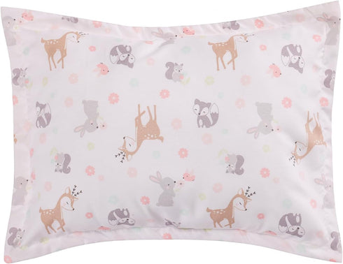 CribMATE Set -3 Set-Comforter/Fitted Pink Embroidery Deer Nursery Crib Bedding for Girl Pieces Baby Girl Forest Animal