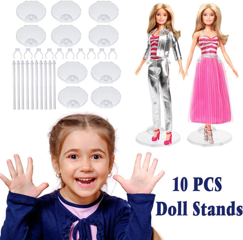 10Pcs Adjustable Doll Stands Display Holders, Transparent Plastic Mini Doll Display Stand for 11 to 13 Inch Dolls