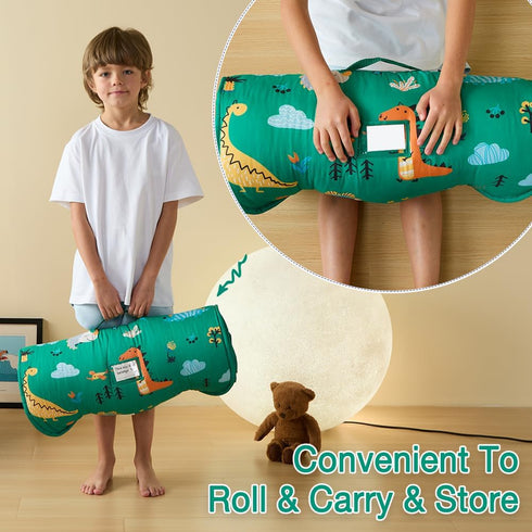 beeweed Toddler Nap Mat, Rollup Kid Sleeping Mat with Removable Pillow & Minky Blanket for Daycare Travel
