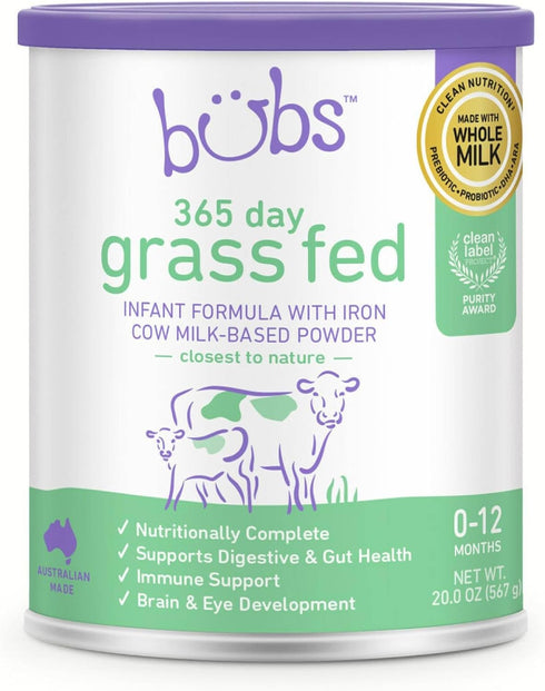 Bubs 365 Day Grass Fed Infant Formula with Iron, Cow Milk-Based Powder