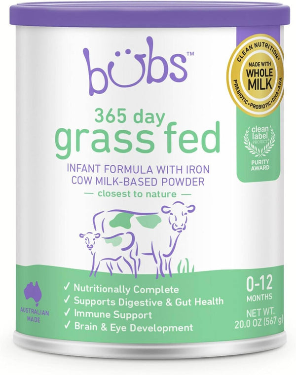 Bubs 365 Day Grass Fed Infant Formula with Iron, Cow Milk-Based Powder