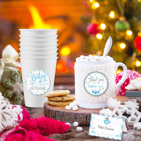 30pcs Hot Chocolate Bar Kit Hot Cocoa Bar Banner Baby It's Cold Outside Bar Sign Toppings Labels Cup Tags Stickers
