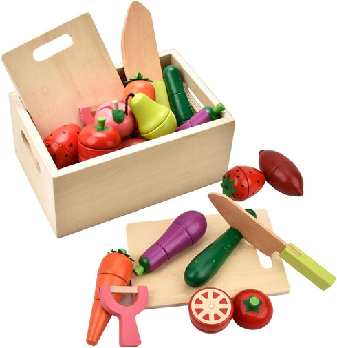 CARLORBO Wooden Play Food for Kids Kitchen - Toys Food Vegetables and Fruit