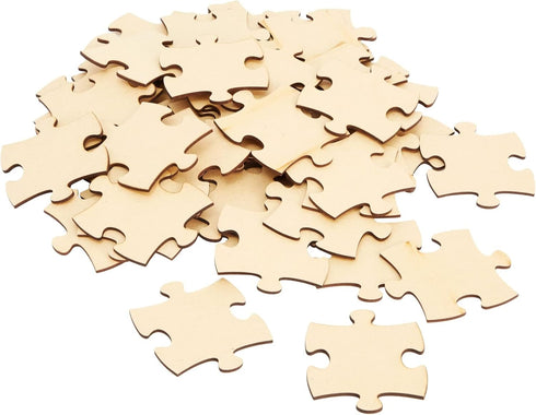 Bright Creations - 50 Blank Wooden Puzzle Pieces for Crafts, DIY Art Projects, Unfinished Jigsaw Wood