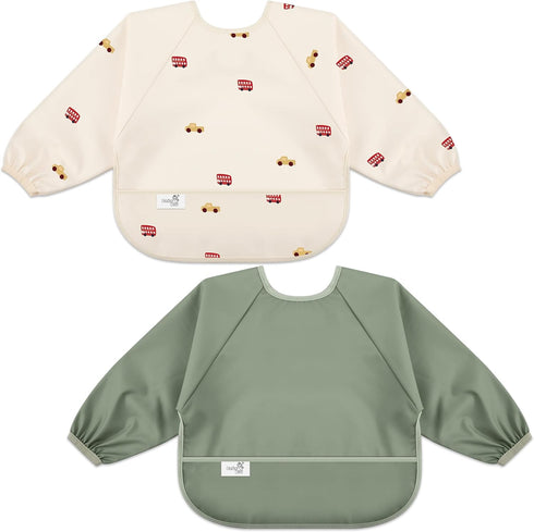 BebeBiu Long Sleeve Baby Bib, Waterproof Fabric, Catch-All Pocket, Baby Smock Bib, Adjustable